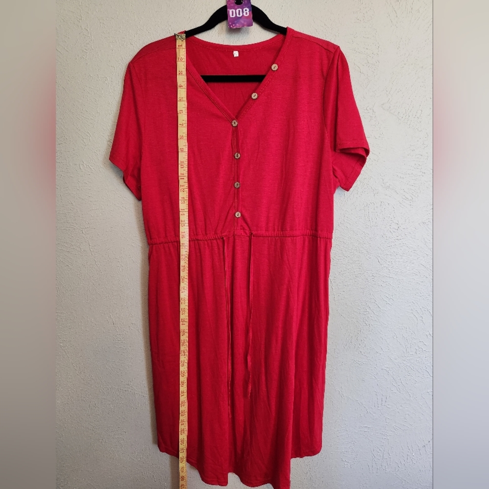 Red button dress with pockets.